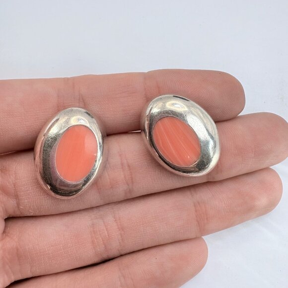 VTG Sterling SIlver 925 Spiny Oyster Bezel Set Stud Earrings Size 1" Length - Picture 4 of 9